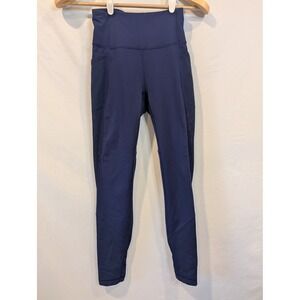 Lululemon Navy Blue High Rise Mesh Pocket Leggings Perforated Tights 25in Inseam
